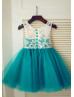 Ivory Lace Peacock Blue Tulle Unique Flower Girl Dress